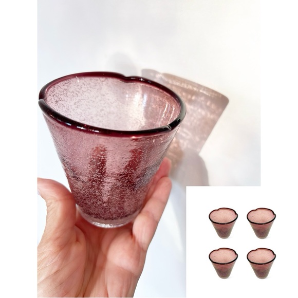 (4) Vintage Pinched Amici Purple Amethyst Glass Tumblers Hand-Blown - Picture 1 of 7